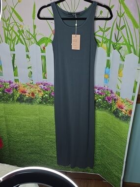 Quince Dark Olive Ribbed Tank Maxi Dress S